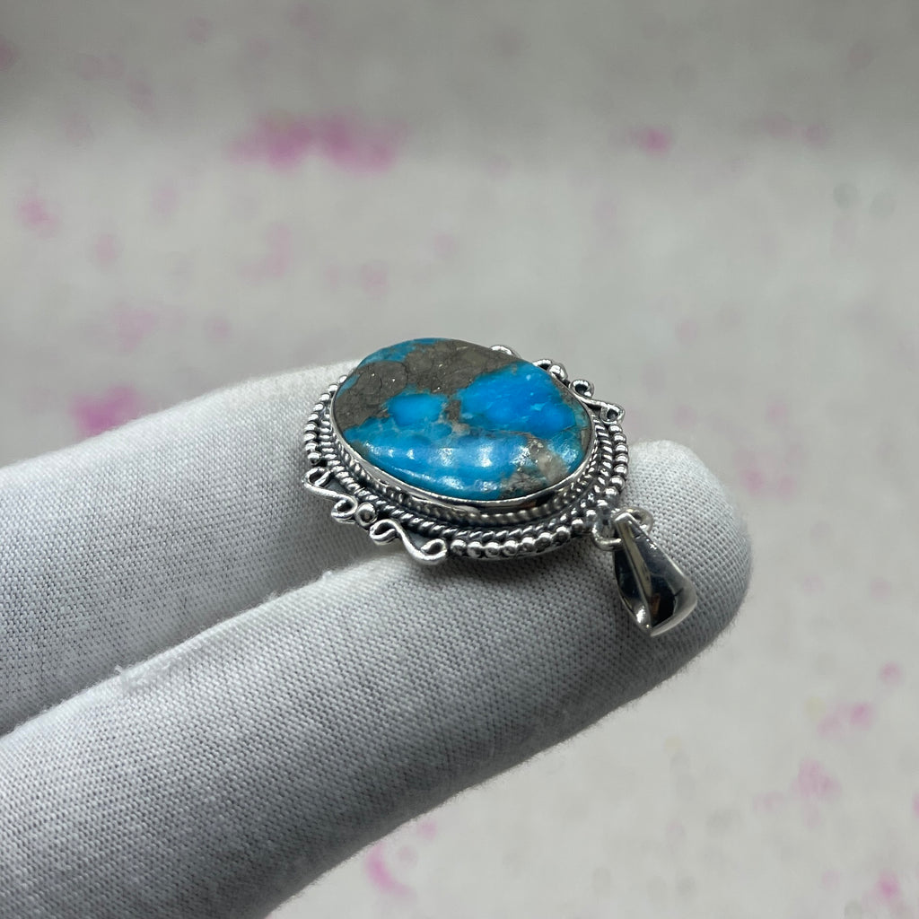 Blue Mohave Turquoise 925 Sterling Silver Handmade Pendant | Bold Boho Silver Pendant