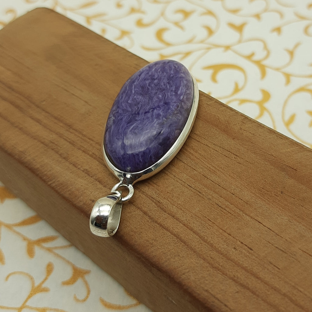 925 Sterling Silver Charoite Pendant – Natural Gemstone Handmade Nepali Jewelry