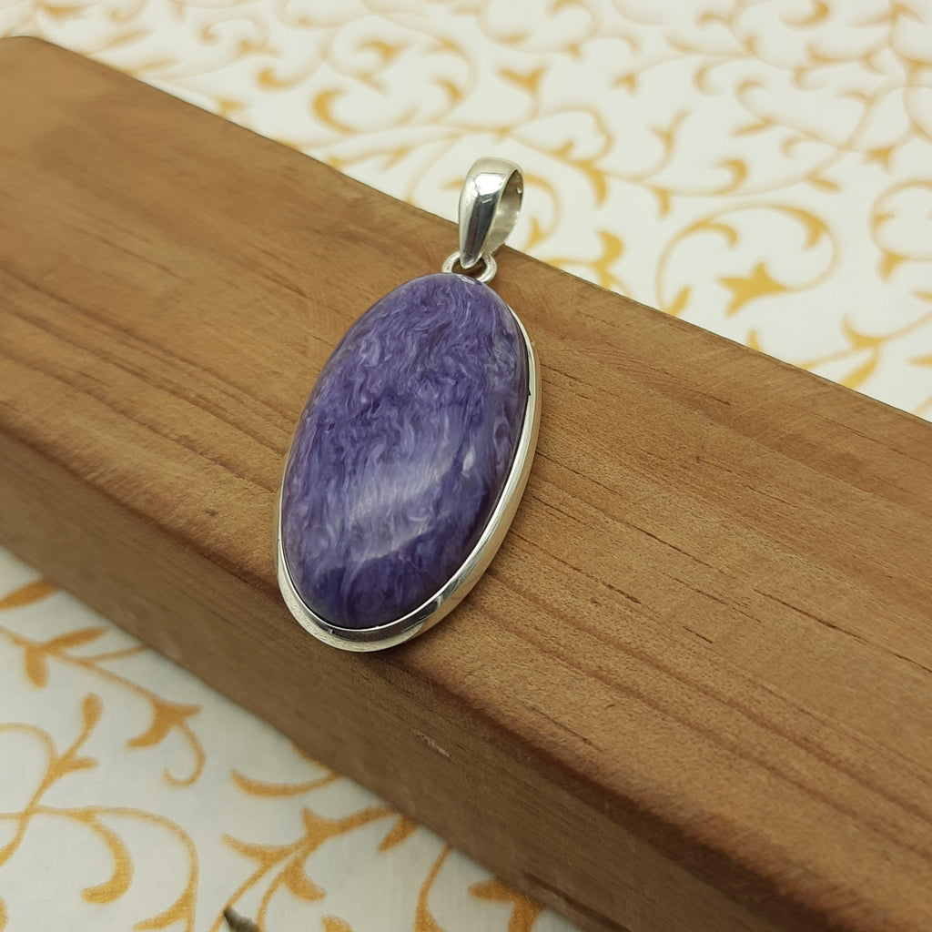 925 Sterling Silver Charoite Pendant – Natural Gemstone Handmade Nepali Jewelry