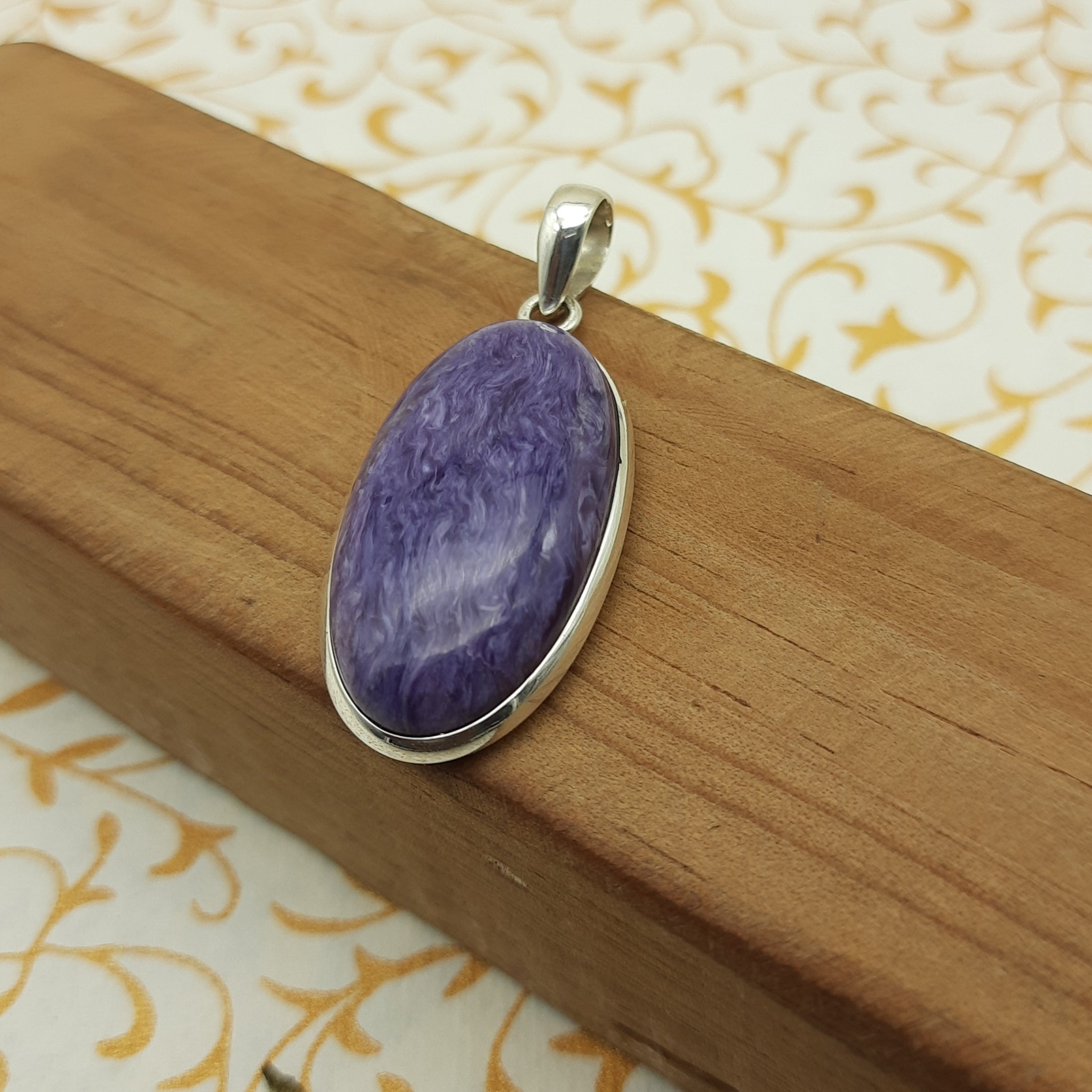 925 Sterling Silver Charoite Pendant – Natural Gemstone Handmade Nepali Jewelry