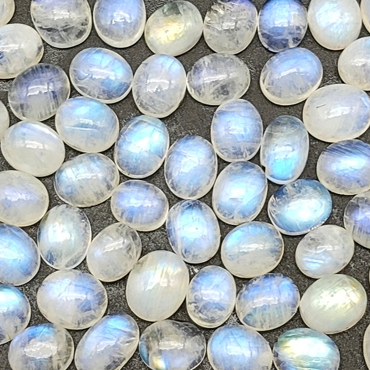 Oval Shape Natural Rainbow Moonstone AAA+ Quality Lot Of 5 PCS