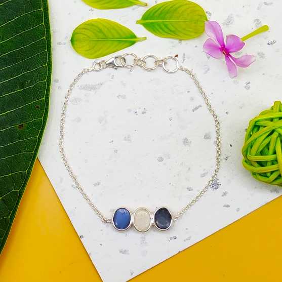 Druy Gemstone Oval Shape Sterling Silver Handmade Bracelet