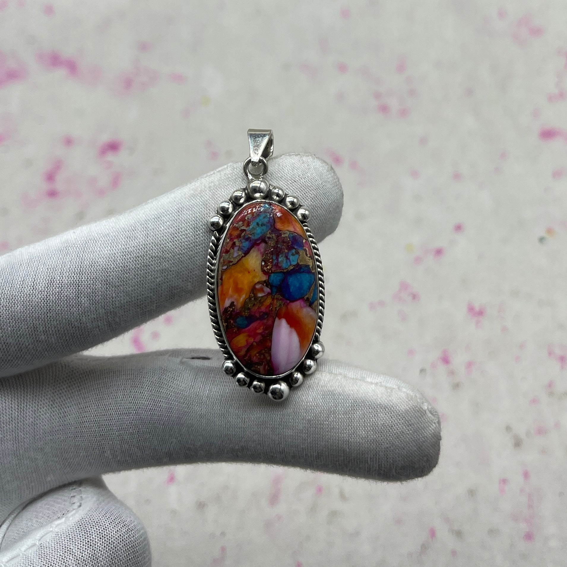 Spiny Oyster Turquoise 925 Sterling Silver Handmade Pendant | Artisan Tribal Jewelry