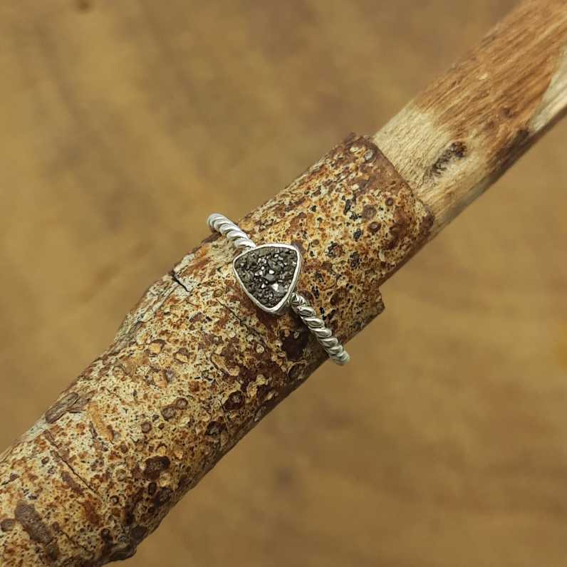 Raw Titanium Druzy Gemstone Handmade 925 Sterling Silver Dainty Ring