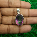 925 Sterling Silver Mystic Topaz Pendant – Natural Gemstone Boho Statement Jewelry