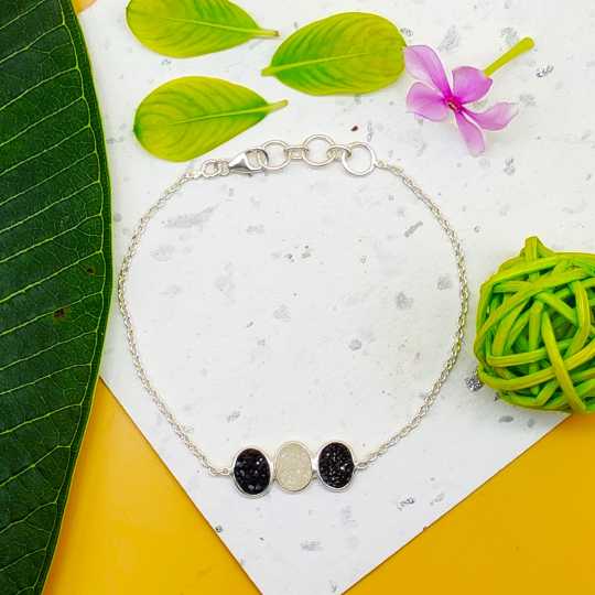 Druy Gemstone Oval Shape Sterling Silver Handmade Bracelet