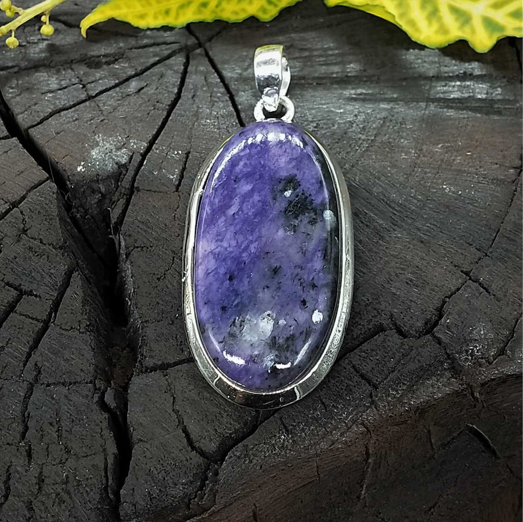 Charoite Bold Setting 925 Silver Pendant Handmade Ethnic Style