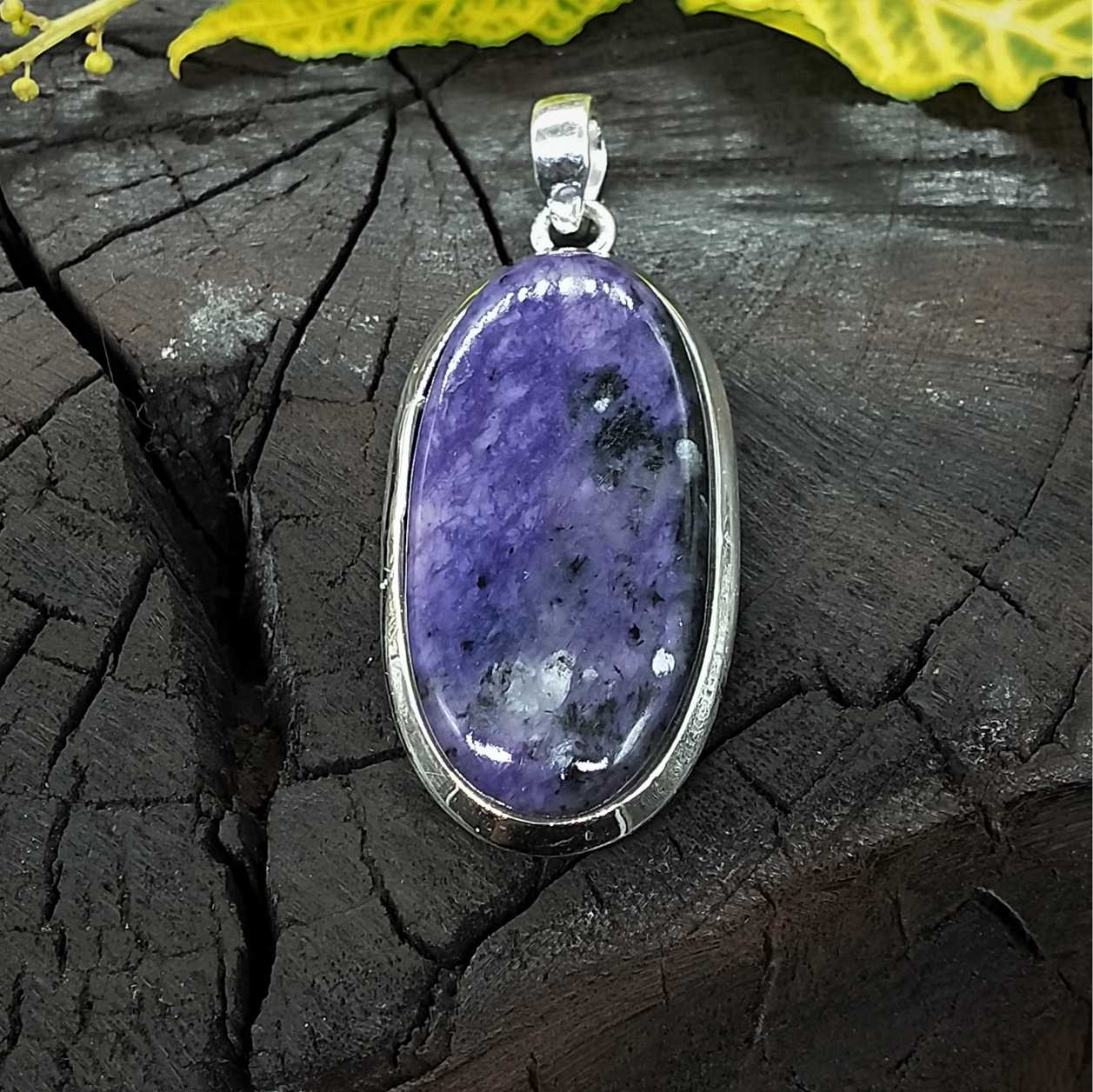 Charoite Bold Setting 925 Silver Pendant Handmade Ethnic Style