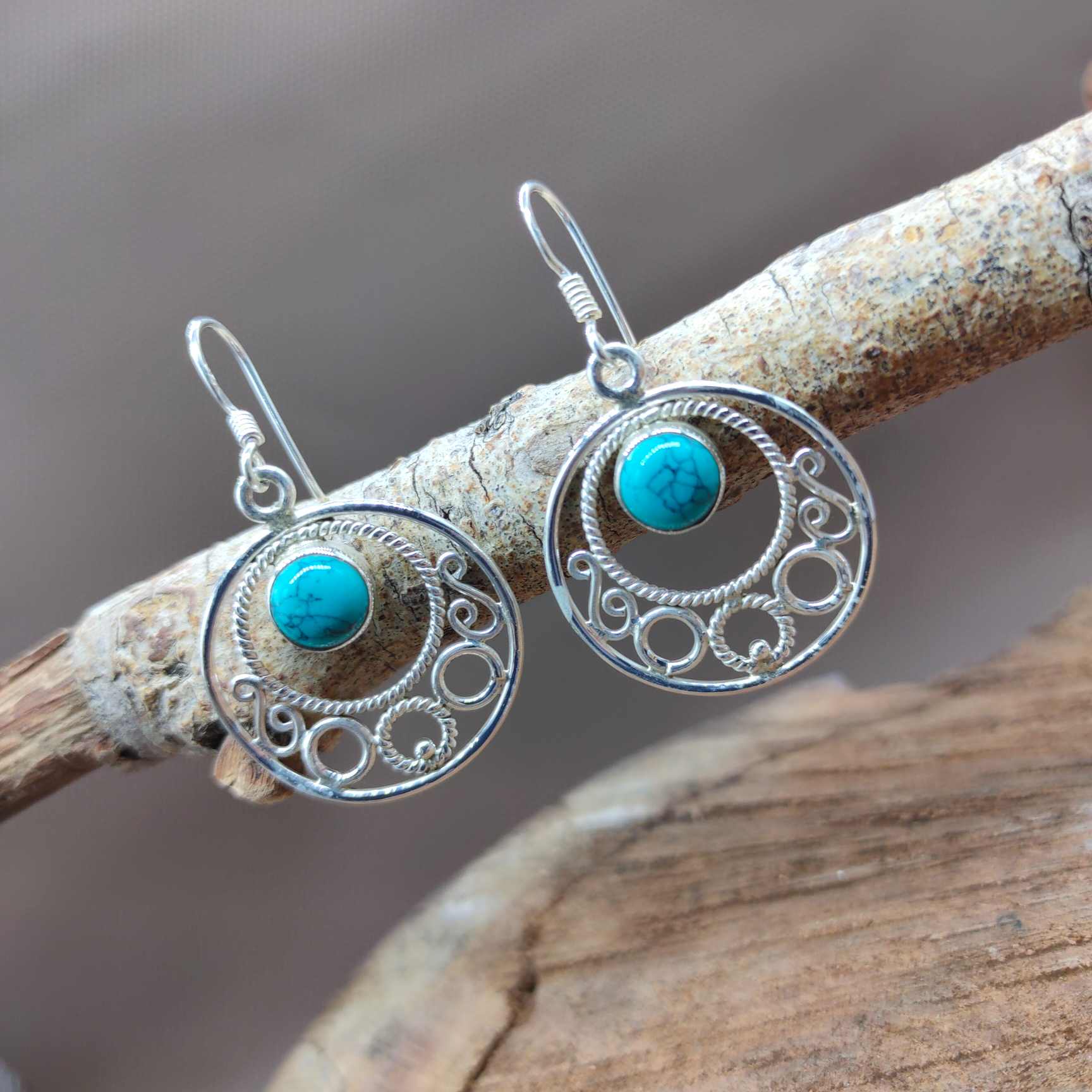 Turquoise Dangle Earring in 925 Silver