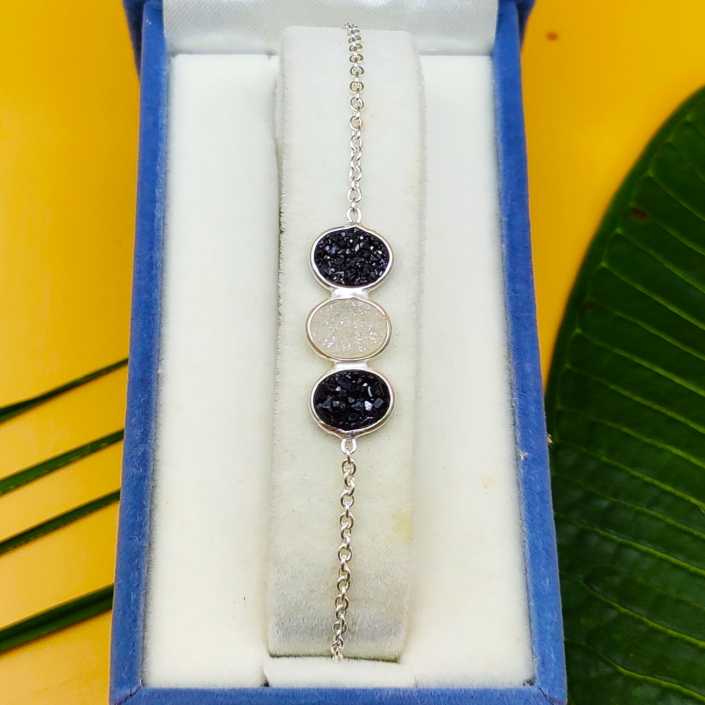 Druy Gemstone Oval Shape Sterling Silver Handmade Bracelet