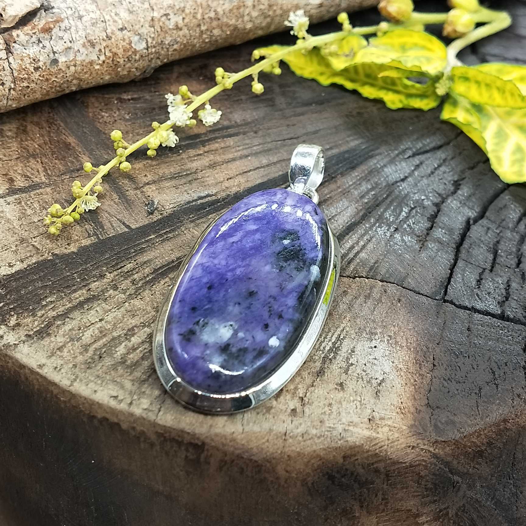 Charoite Bold Setting 925 Silver Pendant Handmade Ethnic Style