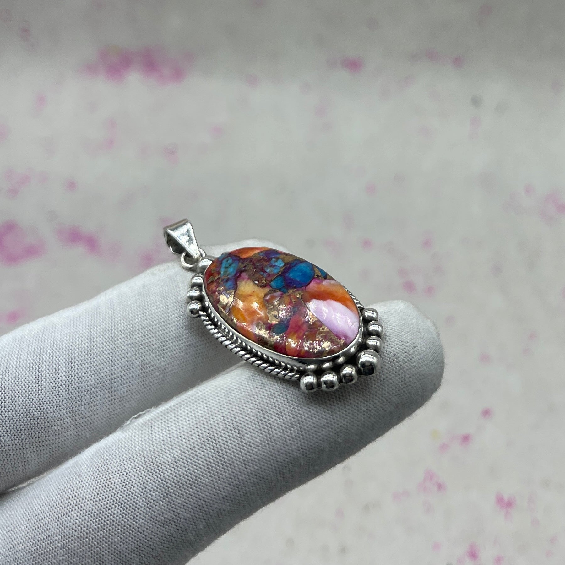 Spiny Oyster Turquoise 925 Sterling Silver Handmade Pendant | Artisan Tribal Jewelry