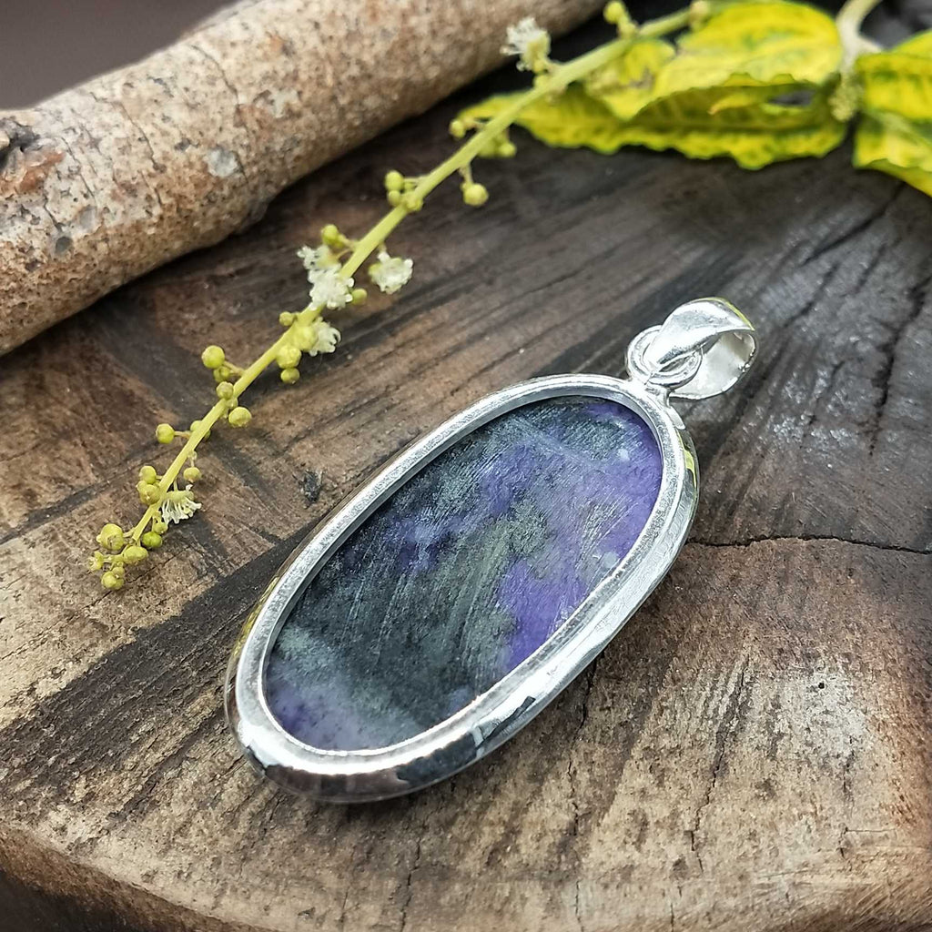 Charoite Bold Setting 925 Silver Pendant Handmade Ethnic Style