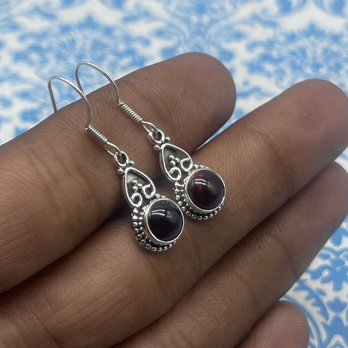 Statement Garnet Gemstone One Of A Kind Dangle Earrings 925 Sterling Silver