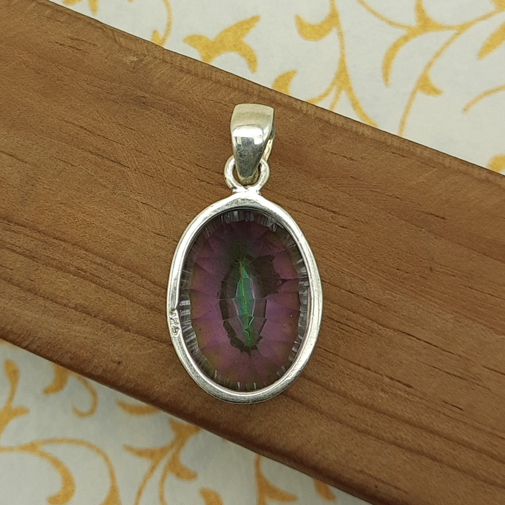925 Sterling Silver Mystic Topaz Pendant – Natural Gemstone Boho Statement Jewelry