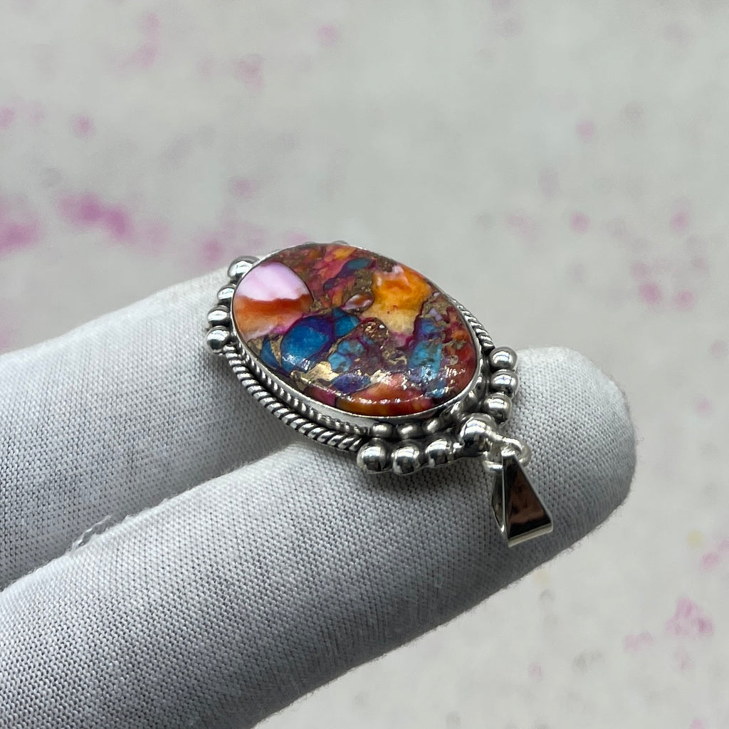 Spiny Oyster Turquoise 925 Sterling Silver Handmade Pendant | Artisan Tribal Jewelry