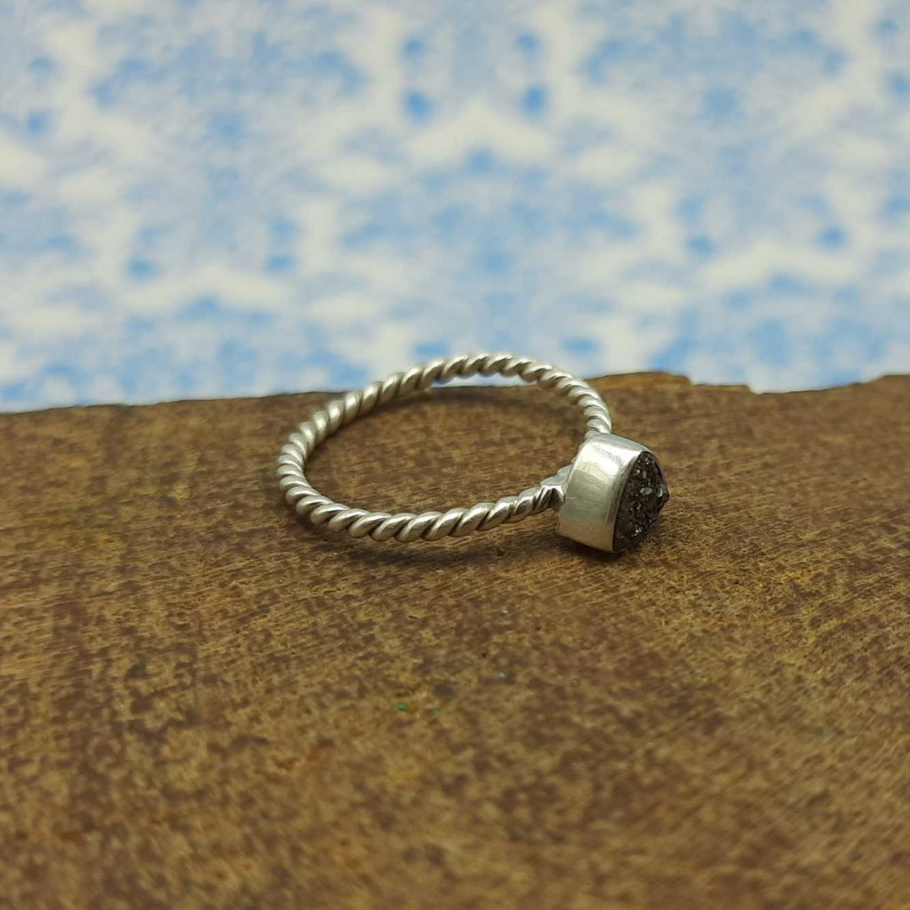 Raw Titanium Druzy Gemstone Handmade 925 Sterling Silver Dainty Ring
