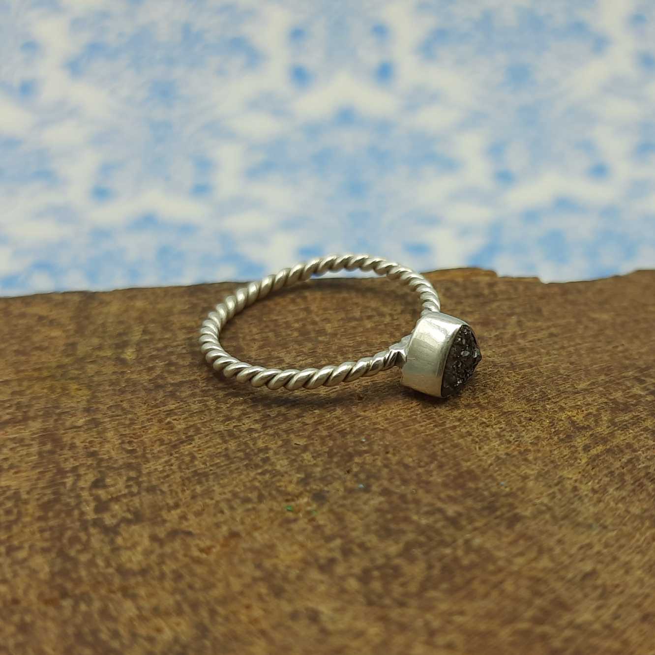 Raw Titanium Druzy Gemstone Handmade 925 Sterling Silver Dainty Ring