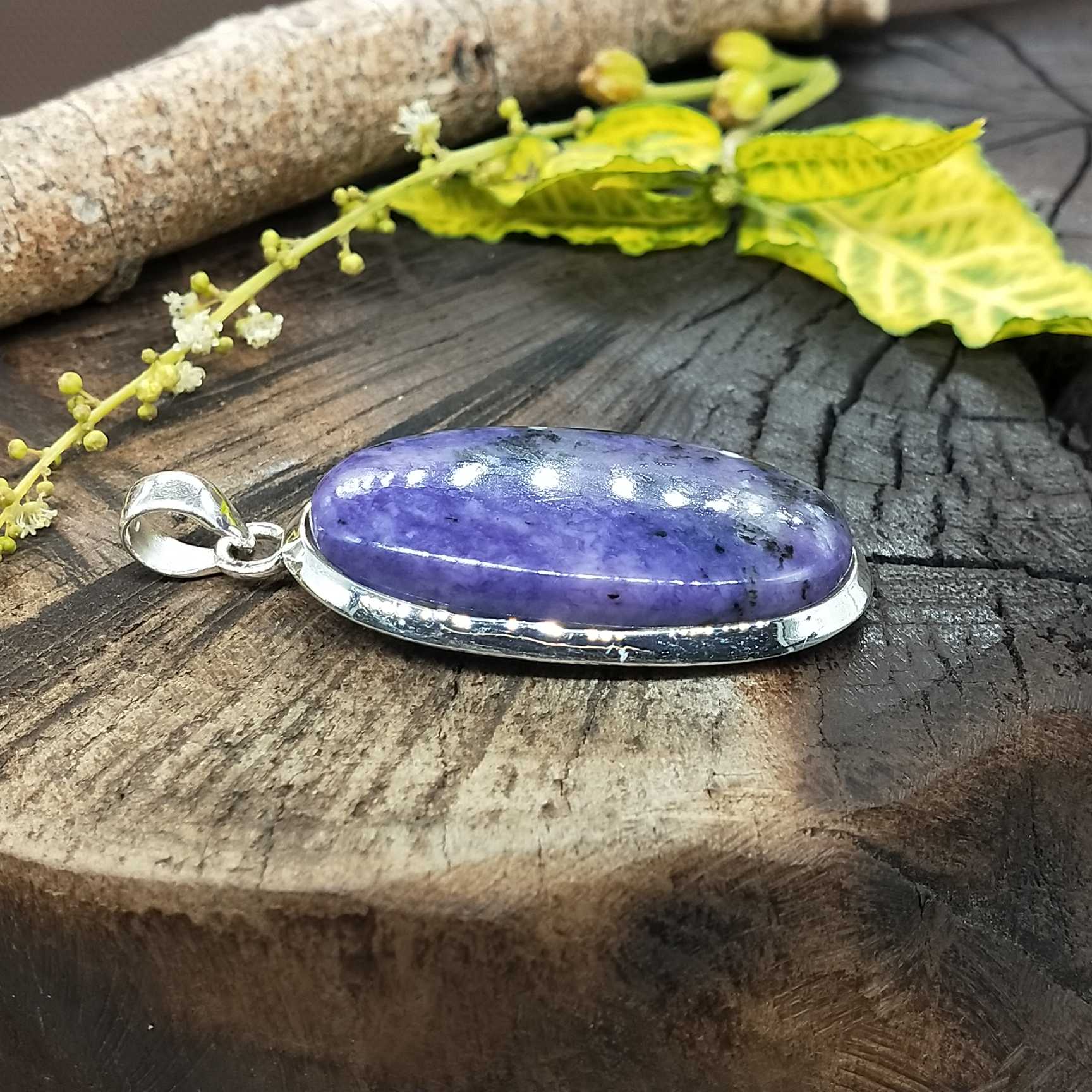 Charoite Bold Setting 925 Silver Pendant Handmade Ethnic Style