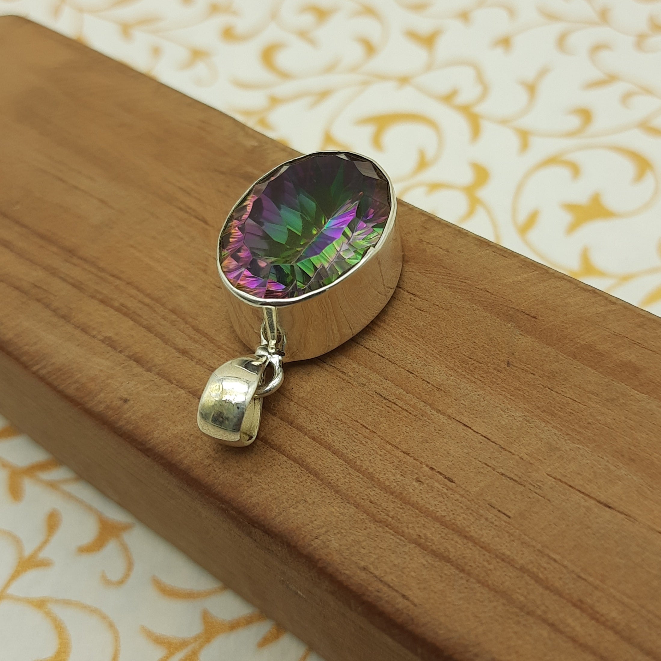 925 Sterling Silver Mystic Topaz Pendant – Natural Gemstone Boho Statement Jewelry