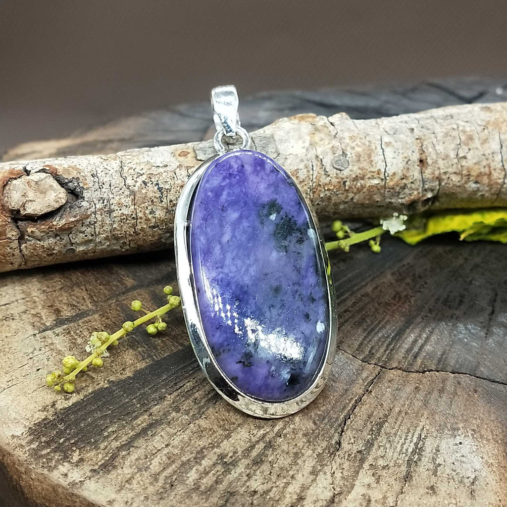 Charoite Bold Setting 925 Silver Pendant Handmade Ethnic Style
