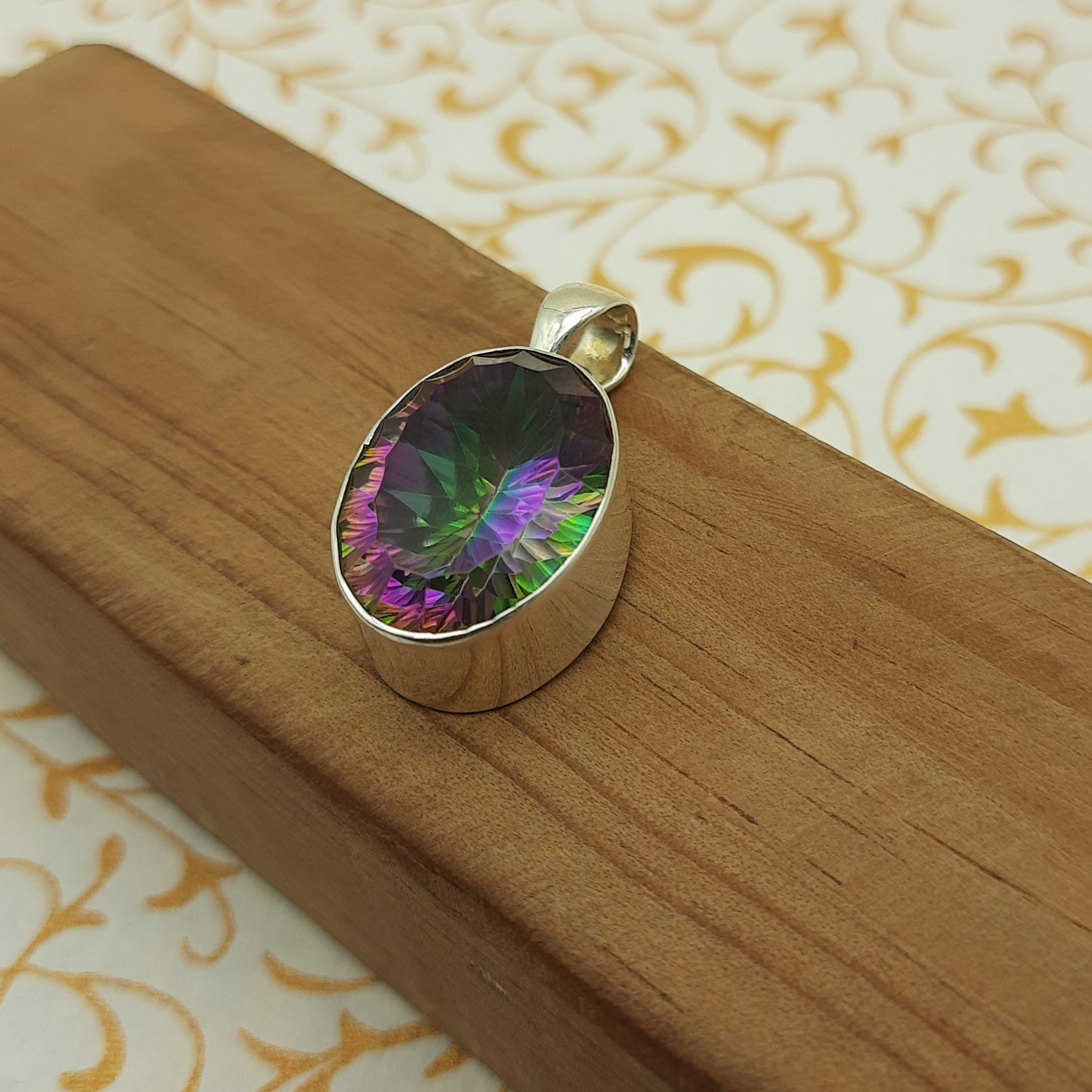 925 Sterling Silver Mystic Topaz Pendant – Natural Gemstone Boho Statement Jewelry
