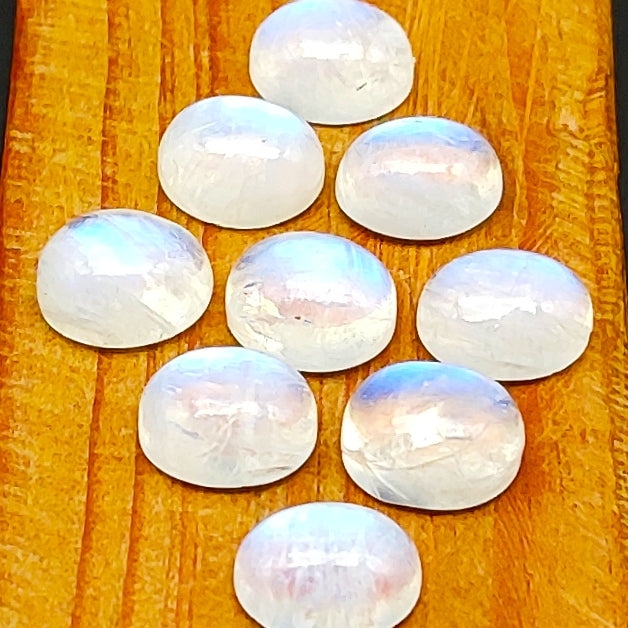Oval Shape Natural Rainbow Moonstone AAA+ Quality Lot Of 5 PCS