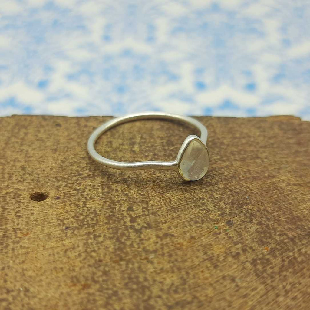 Rainbow Moonstone Bezel Thin Band 925 Sterling Silver Ring