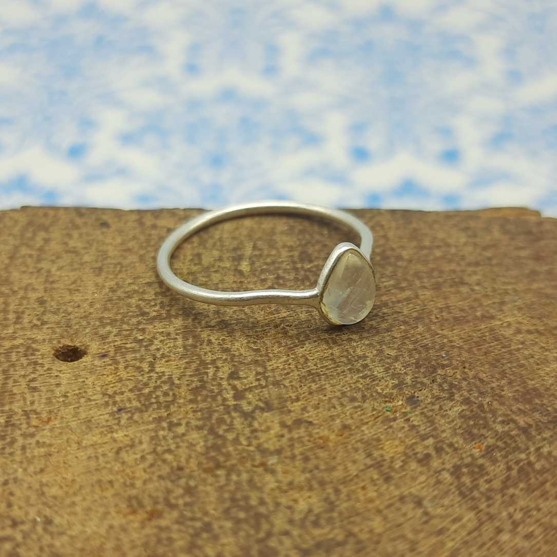Rainbow Moonstone Bezel Thin Band 925 Sterling Silver Ring