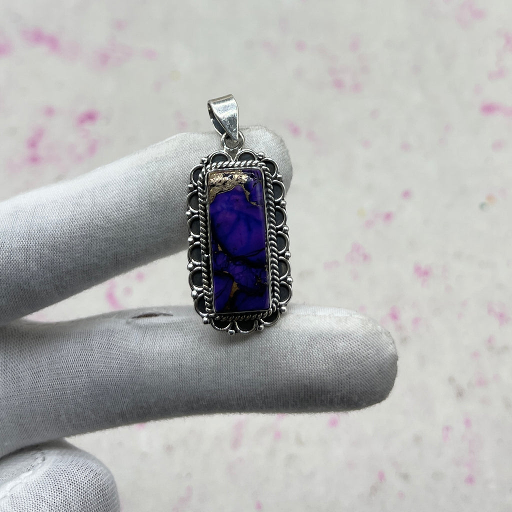 Purple Mohave Turquoise 925 Sterling Silver Handmade Pendant | Statement Bohemian Pendant