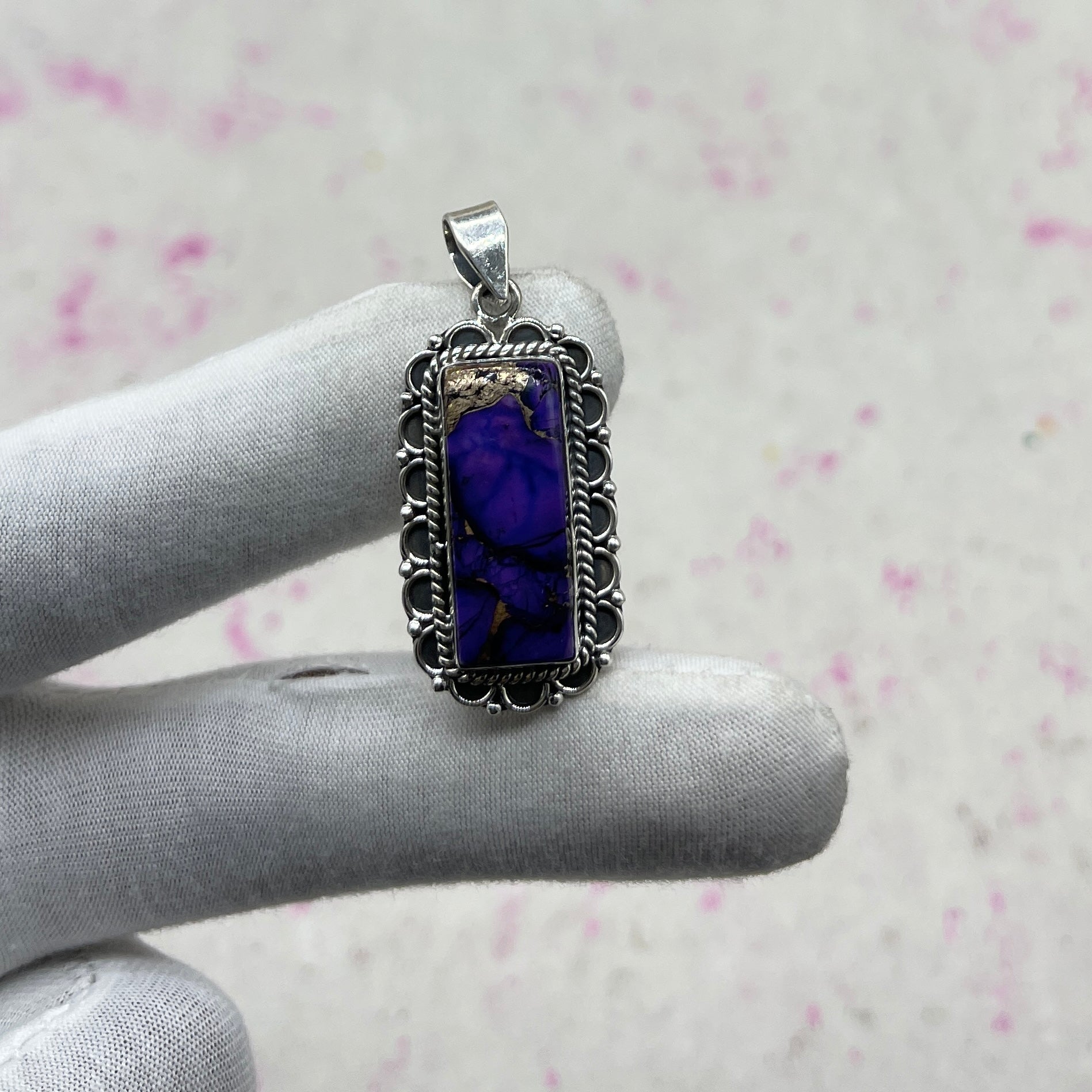 Purple Mohave Turquoise 925 Sterling Silver Handmade Pendant | Statement Bohemian Pendant