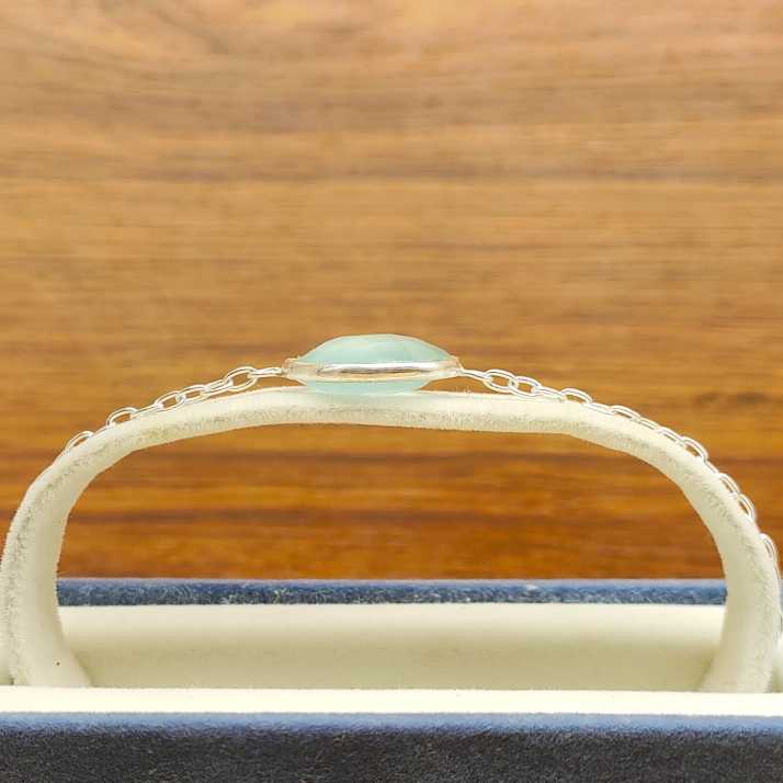 Faceted Round Shape Chalcedony Gemstone Handmade Sterling Silver 925 Chain Bracelet