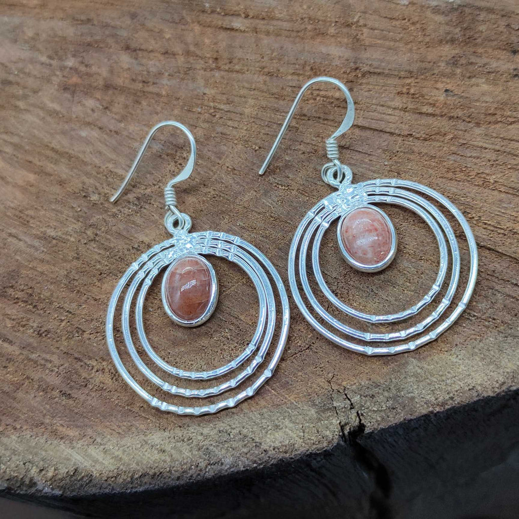 Sunstone Oval Shape Dangle Earring in 925 Sterling Silver