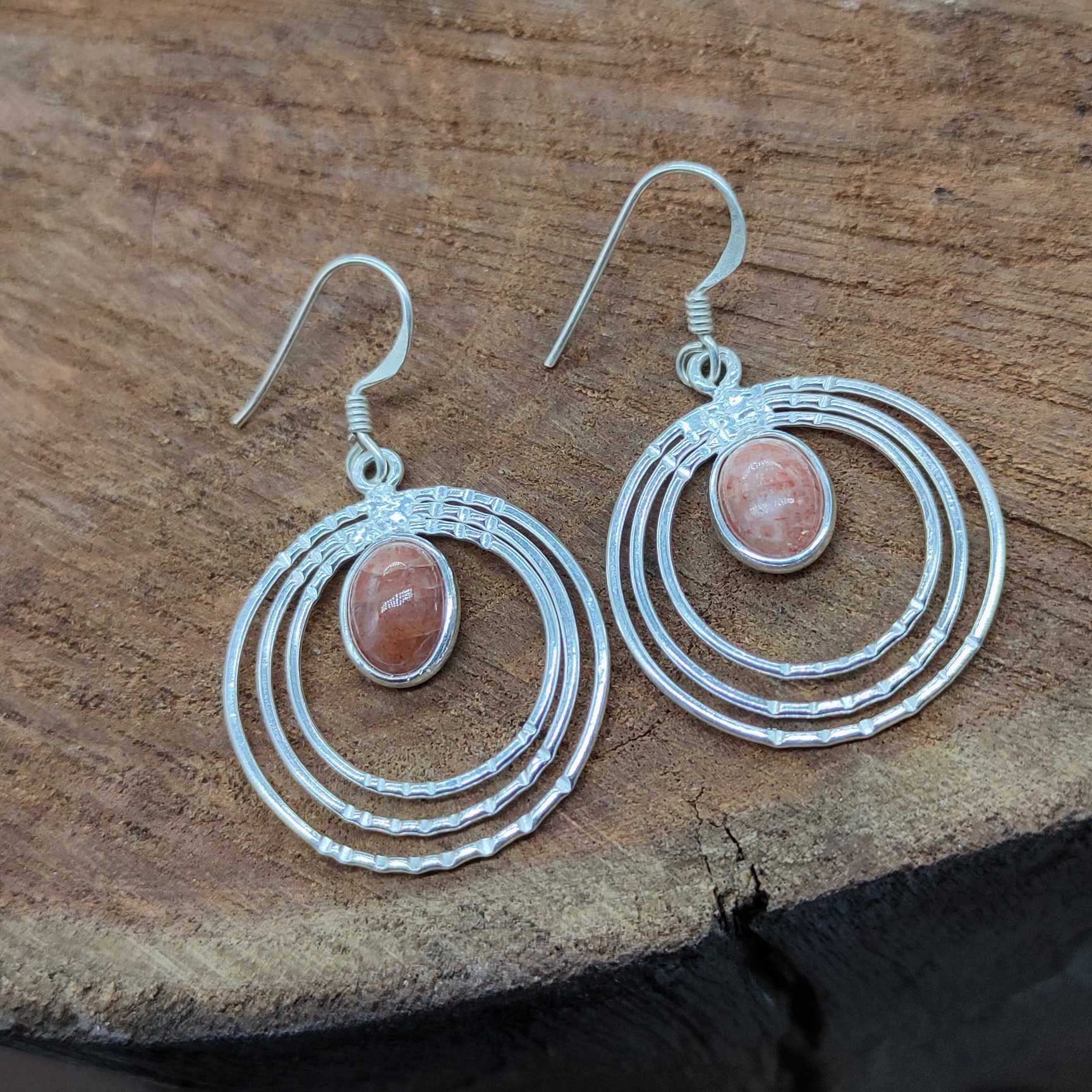Sunstone Oval Shape Dangle Earring in 925 Sterling Silver