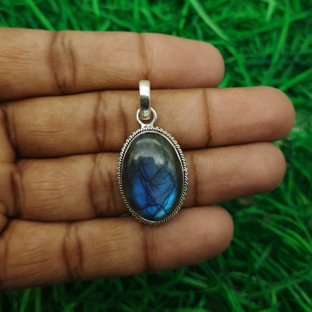 925 Sterling Silver Labradorite Pendant – Natural Gemstone Artisan Bohemian Pendant