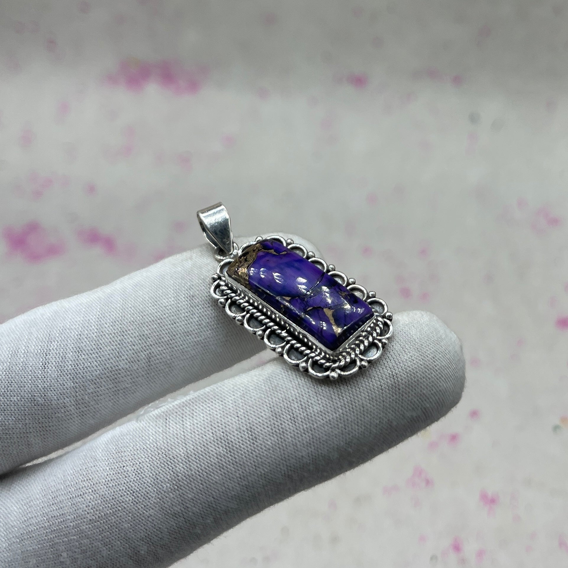 Purple Mohave Turquoise 925 Sterling Silver Handmade Pendant | Statement Bohemian Pendant