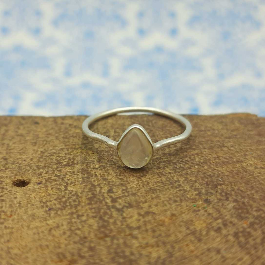 Rainbow Moonstone Bezel Thin Band 925 Sterling Silver Ring