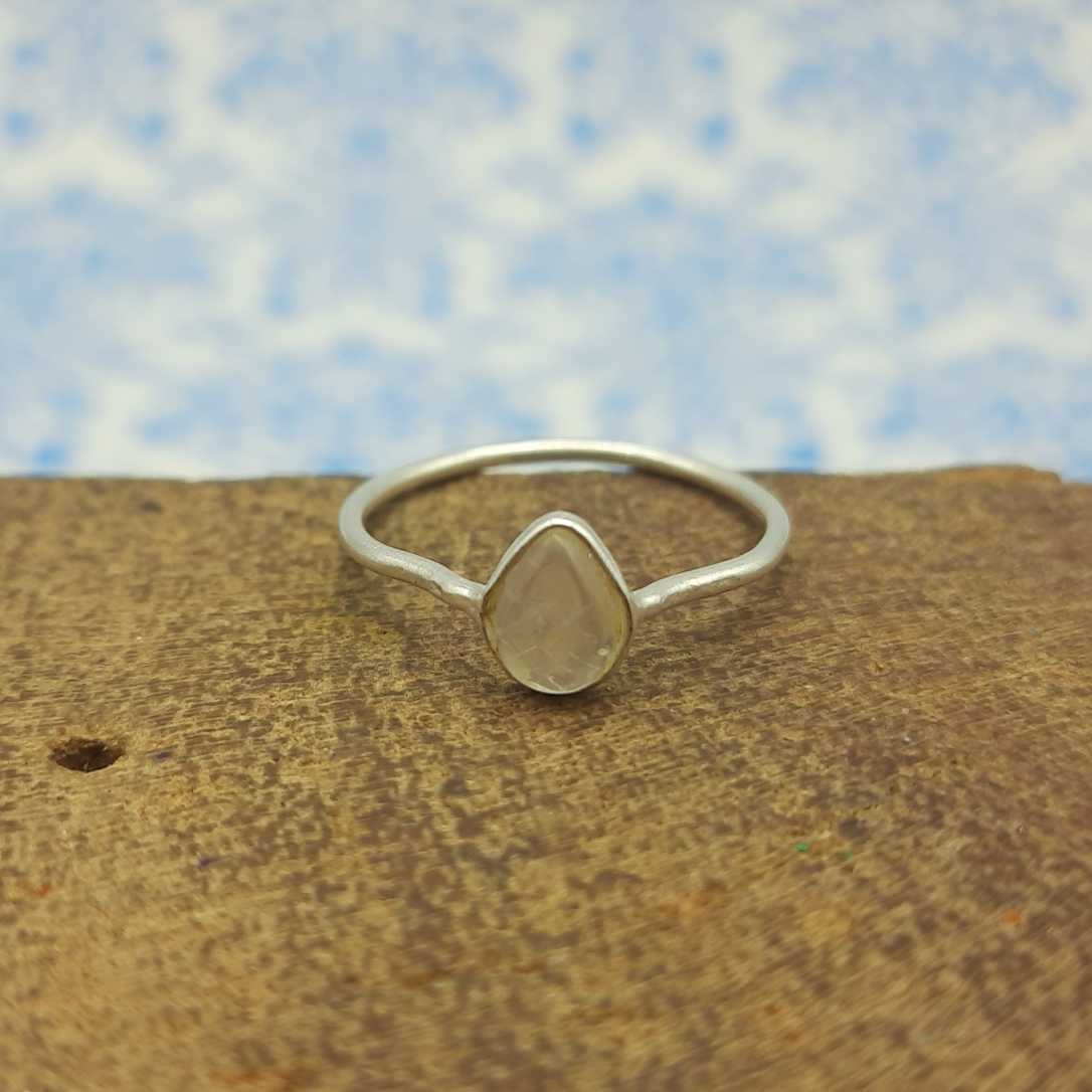 Rainbow Moonstone Bezel Thin Band 925 Sterling Silver Ring