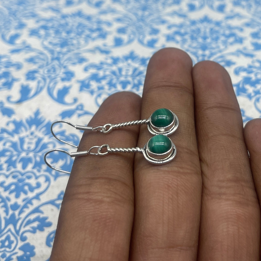 Natural Malachite Dangle Earrings with 925 Sterling Silver
