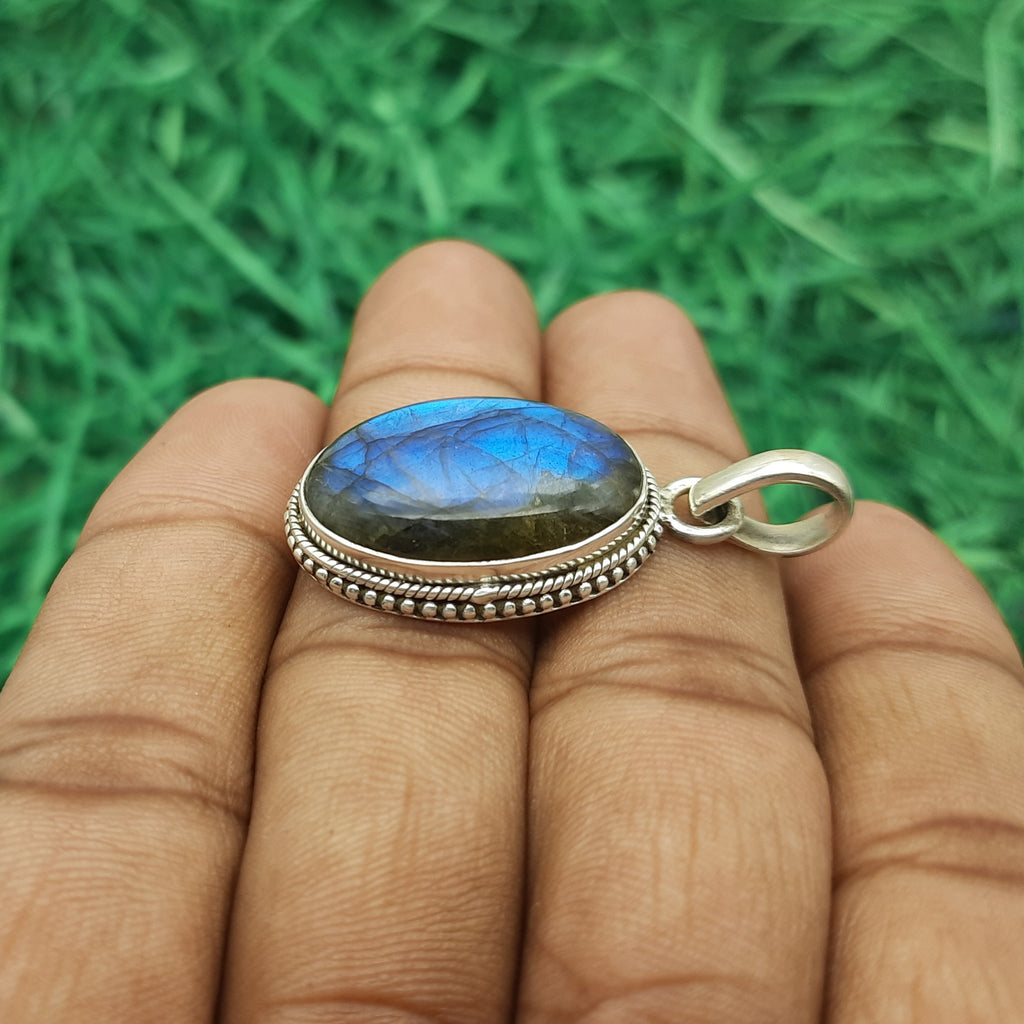 925 Sterling Silver Labradorite Pendant – Natural Gemstone Artisan Bohemian Pendant