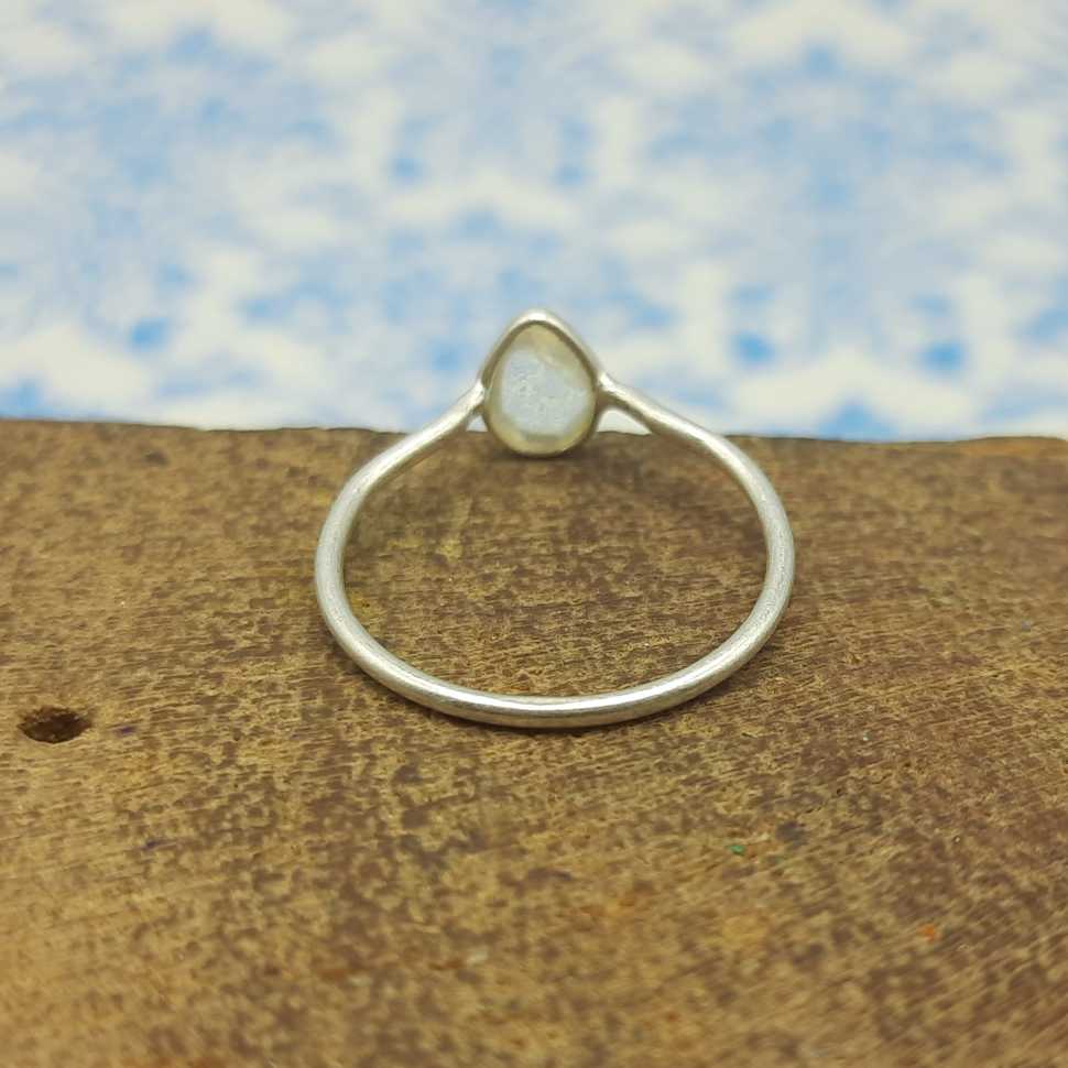 Rainbow Moonstone Bezel Thin Band 925 Sterling Silver Ring