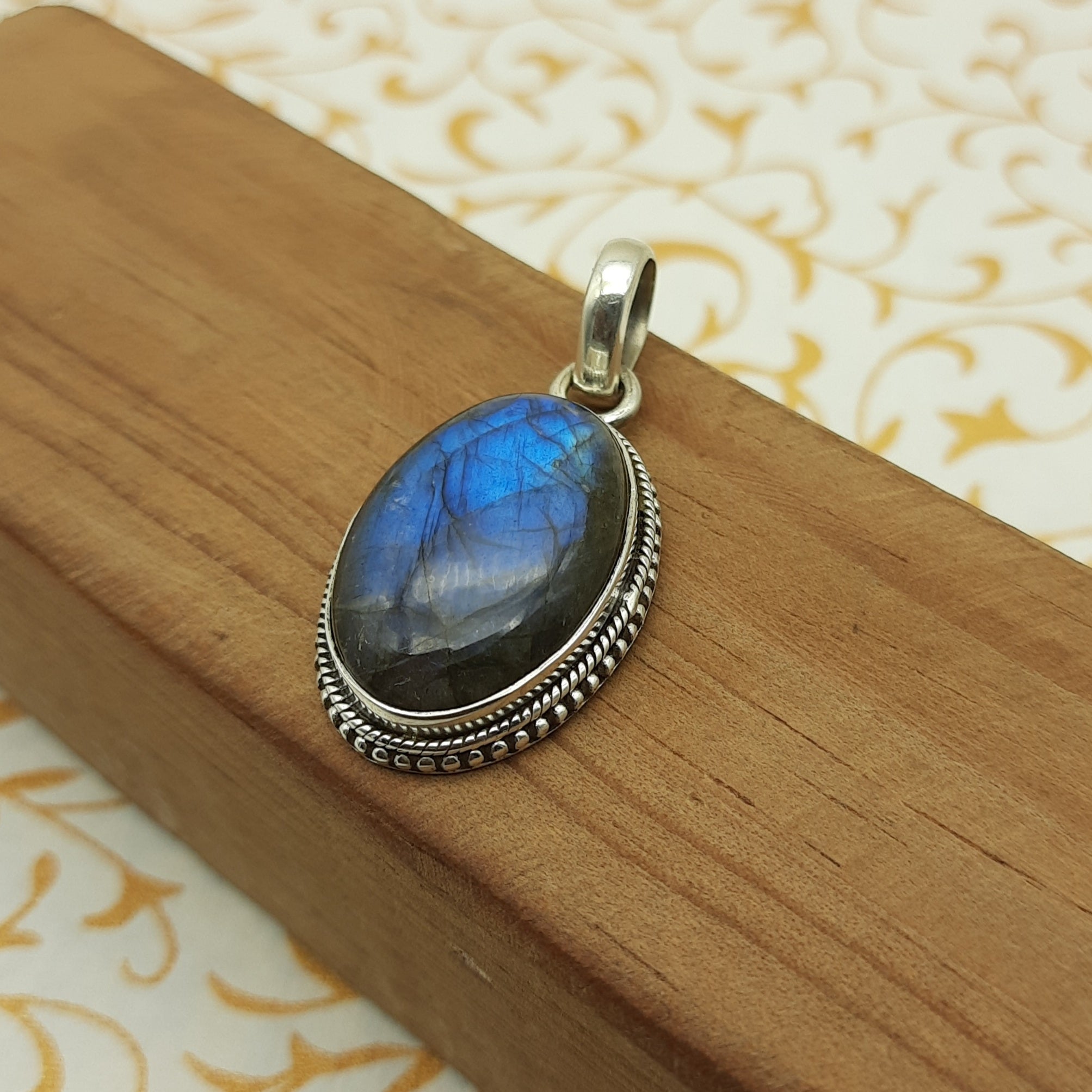 925 Sterling Silver Labradorite Pendant – Natural Gemstone Artisan Bohemian Pendant