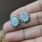 Rainbow Moonstone Studs Earring in 925 Silver
