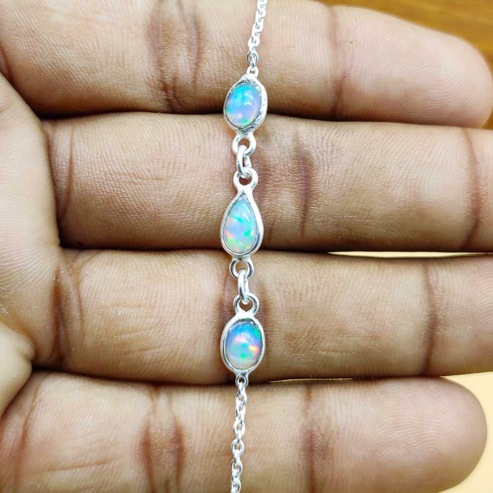 Elegant Opal Gmestone 925 Sterling Silver Handmade Bracelet