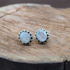 Rainbow Moonstone Studs Earring in 925 Silver