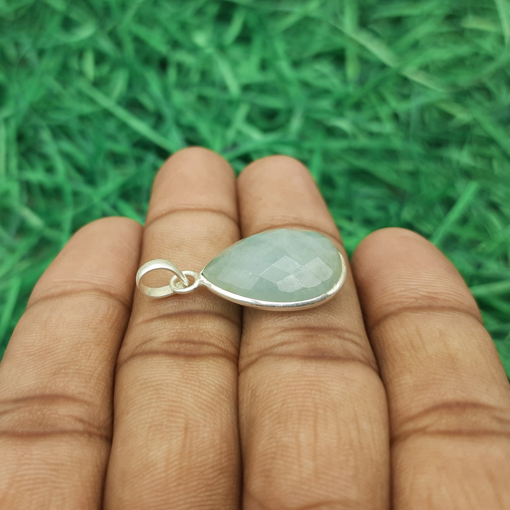 925 Sterling Silver Aquamarine Pendant – Natural Gemstone Nepali Handmade Jewelry