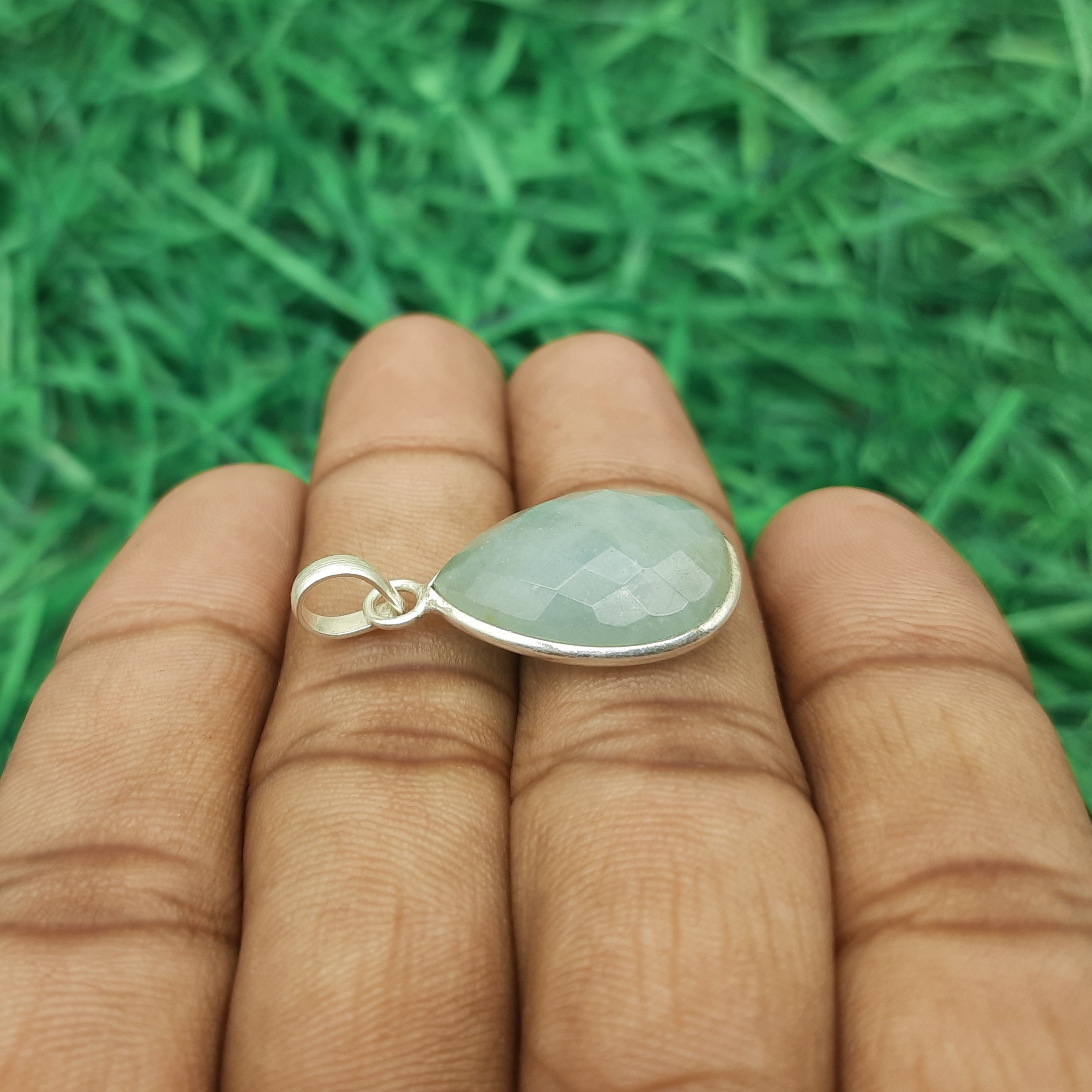 925 Sterling Silver Aquamarine Pendant – Natural Gemstone Nepali Handmade Jewelry