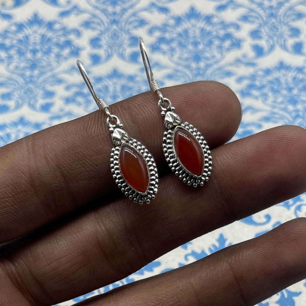 Boho Carnelian 925 Silver Marquise Earrings – Elegant Everyday Wear