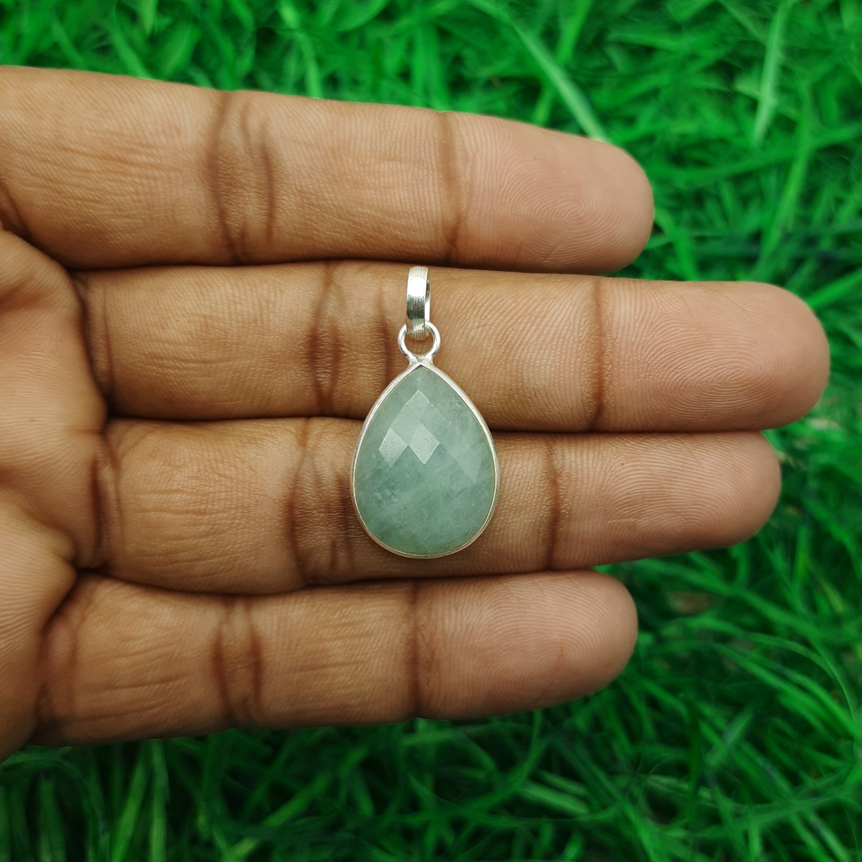 925 Sterling Silver Aquamarine Pendant – Natural Gemstone Nepali Handmade Jewelry