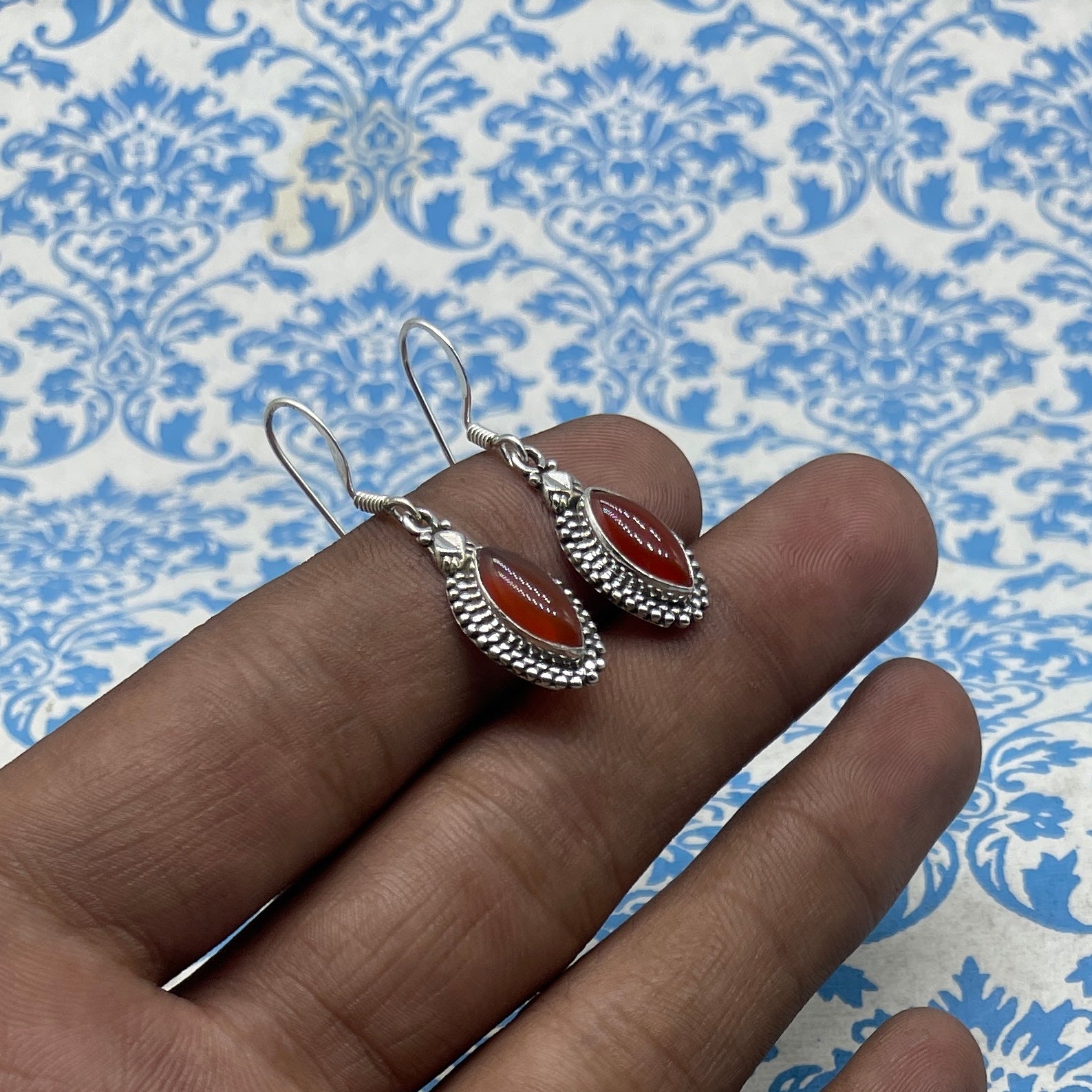Boho Carnelian 925 Silver Marquise Earrings – Elegant Everyday Wear